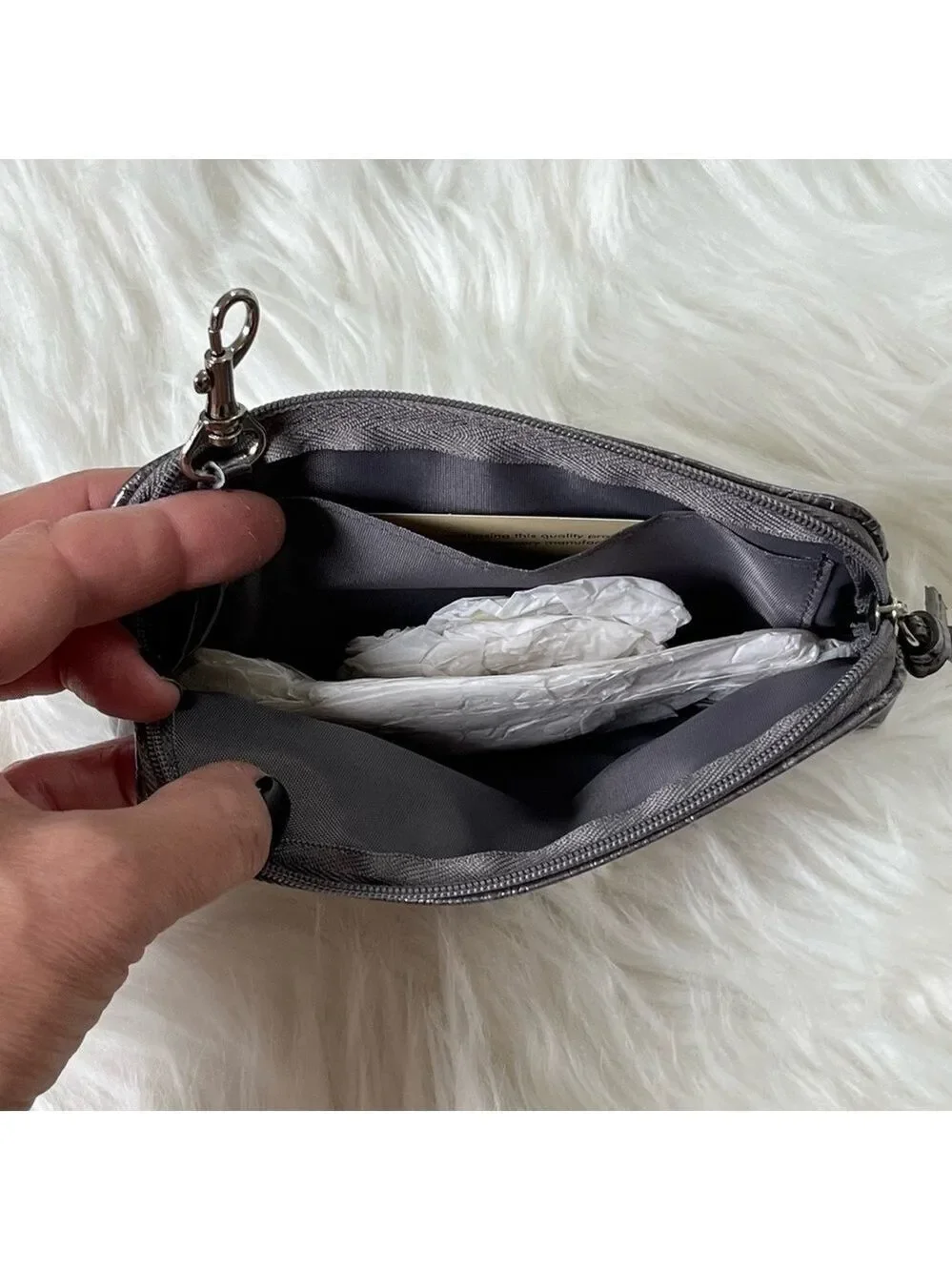 Buxton Leather Wallet Organizer Metallic Gray Snakeskin NWT